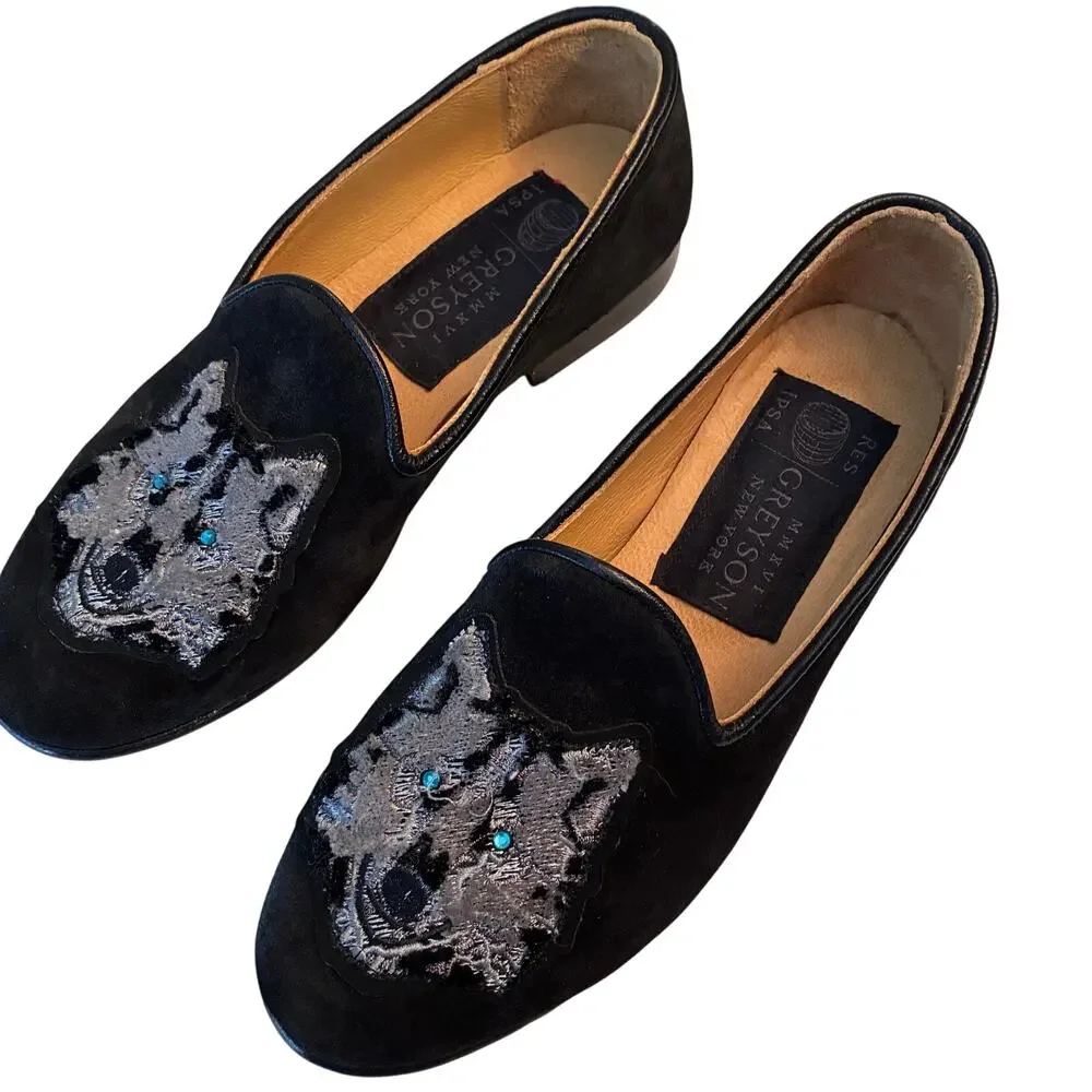 Res Ipsa Suede Leather Loafers Women’s 5.5 Embroirdered Wolf Butter Inner RARE